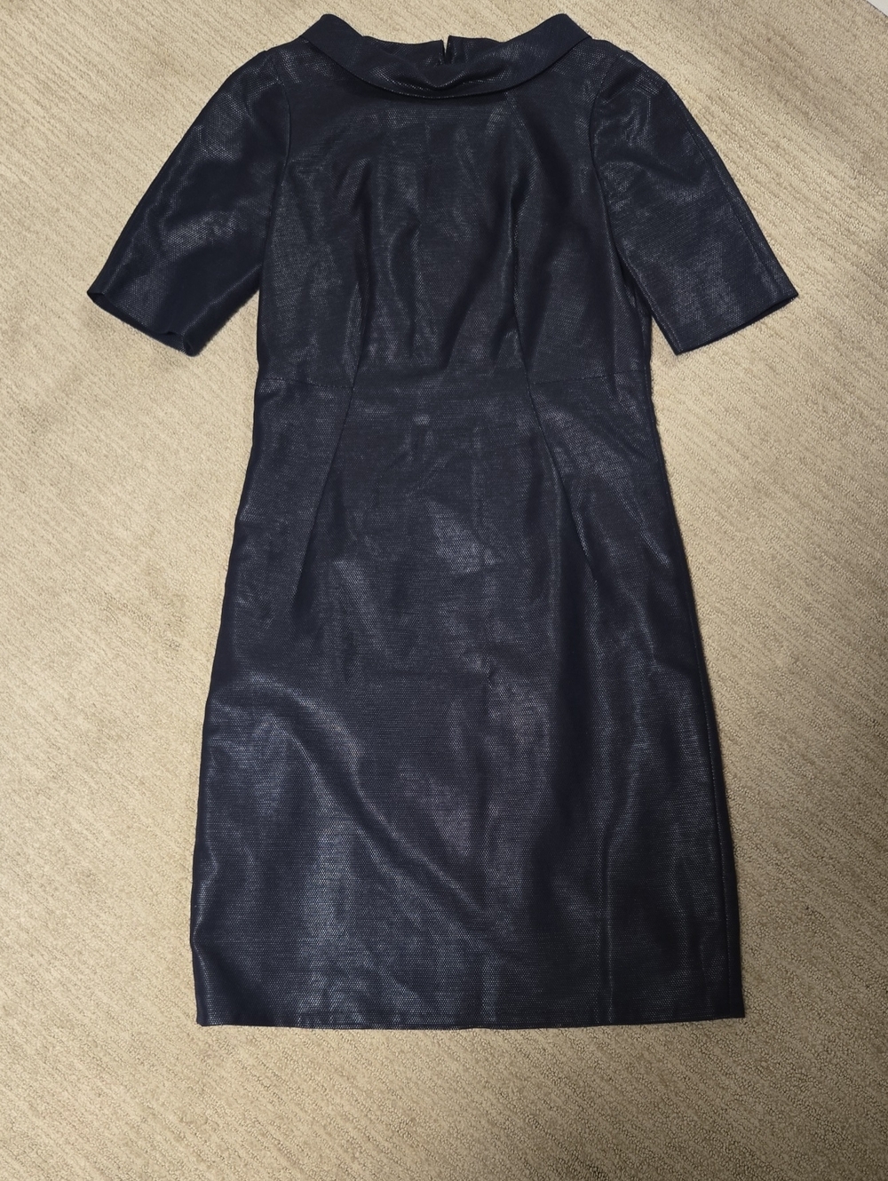 Banana Republic Metallic Dark Navy Short-Sleeve Midi Sheath Dress